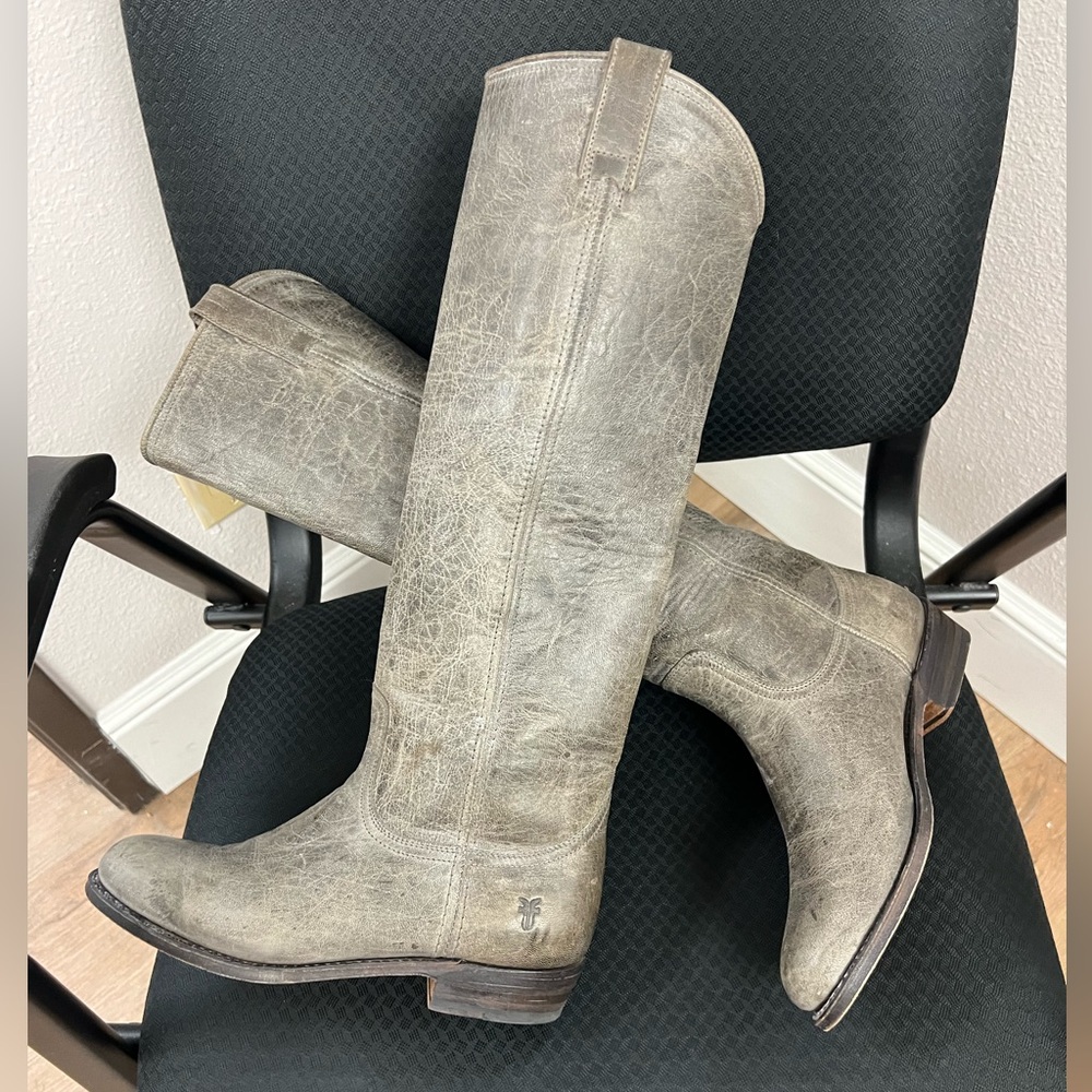 Frye Dorado Marbled Gray Leather Riding Boots model# 77073